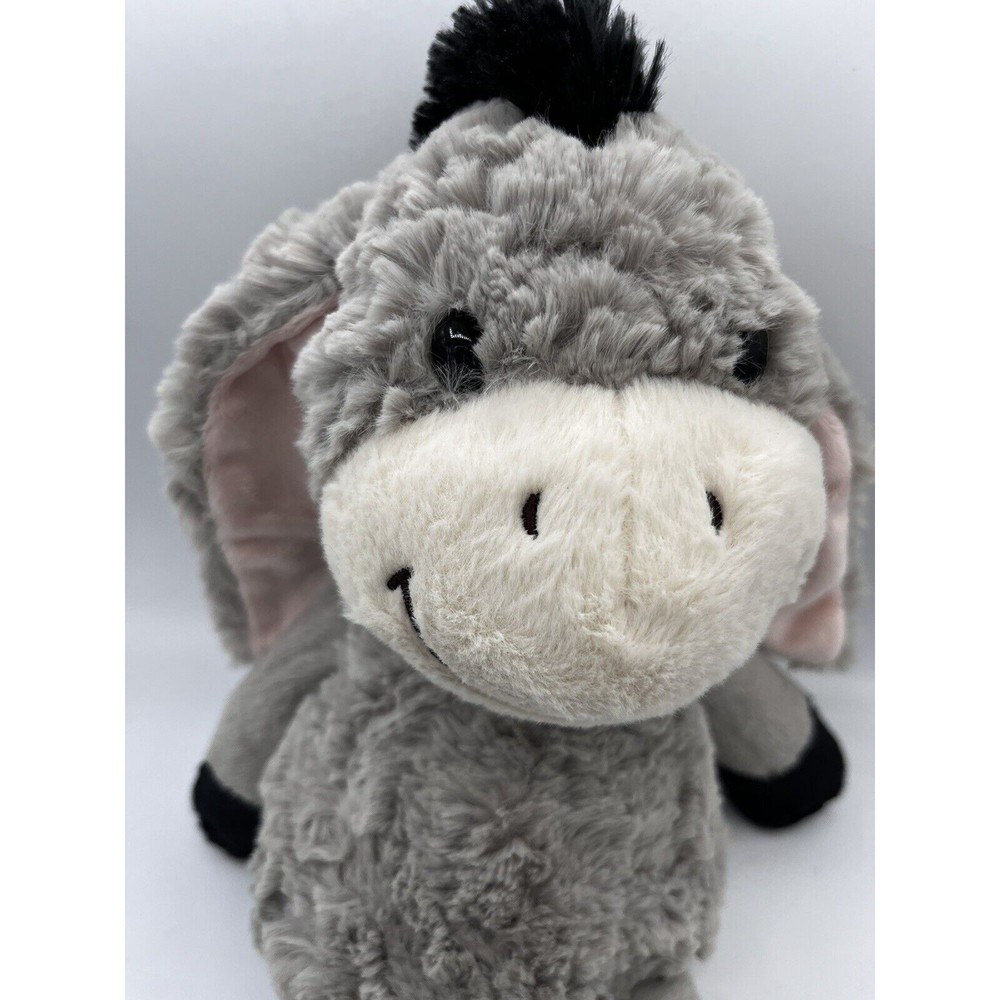 Aurora Donkey Plush Stuffed toy Sitting Smiling Gray long EARS silky fur